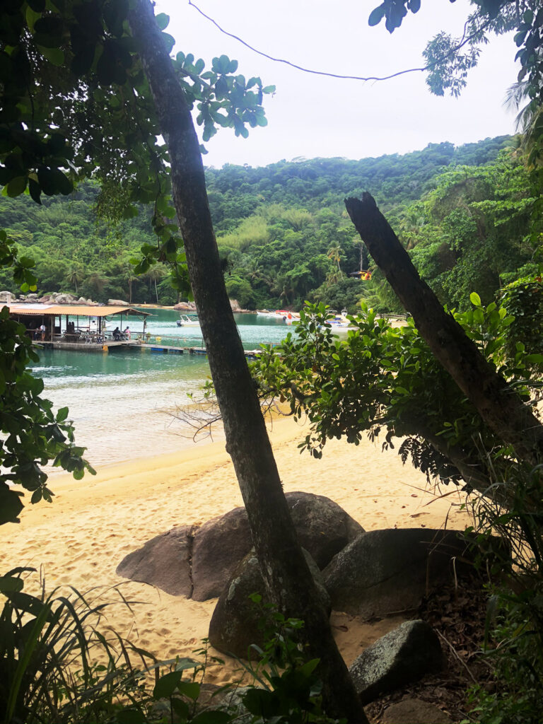 A vista da praia de dentro da trilha