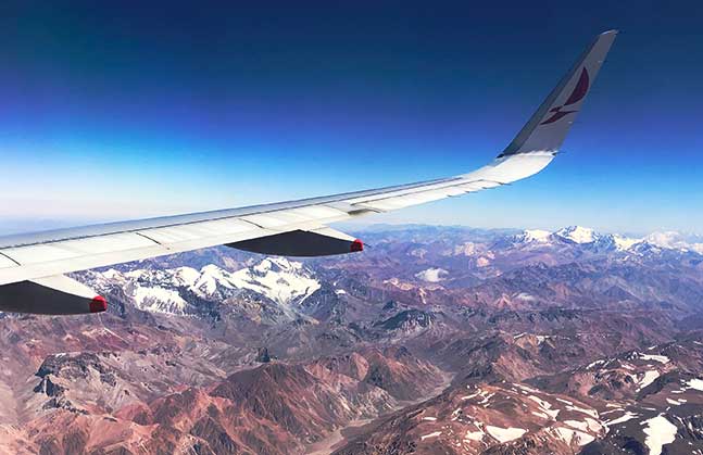 Voo sobre as cordilheiras dos Andes - Vista do avião
